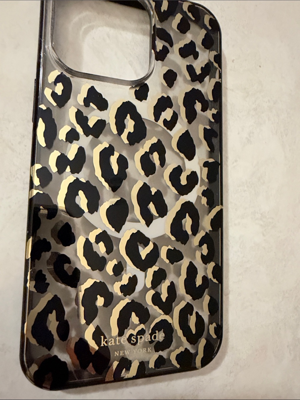 iPhone 14 Pro Max kate spade Leopard Print Clear Case with Gold Accents
